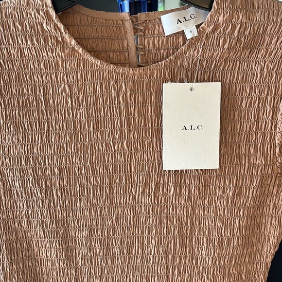 A.L.C. Kora Smocked Mini Dress Size 6 New With Tags Colour Desert Bee - Picture 7 of 9